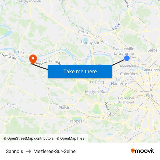 Sannois to Mezieres-Sur-Seine map