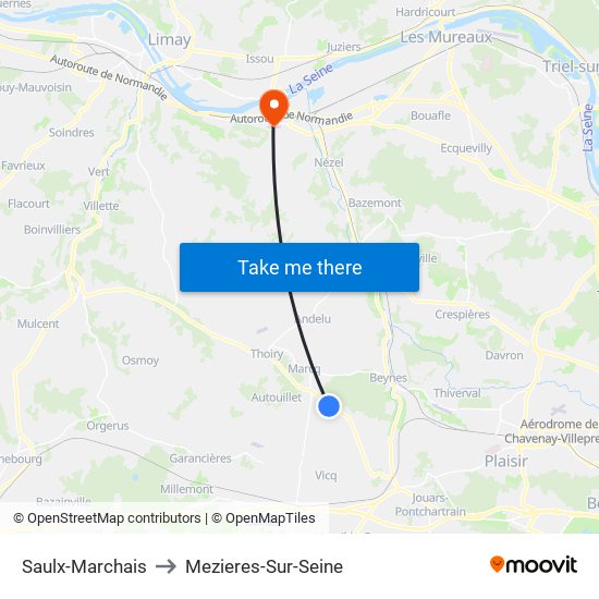 Saulx-Marchais to Mezieres-Sur-Seine map