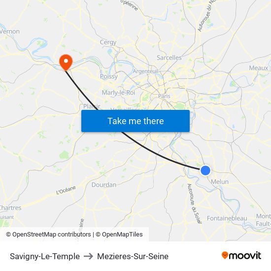 Savigny-Le-Temple to Mezieres-Sur-Seine map