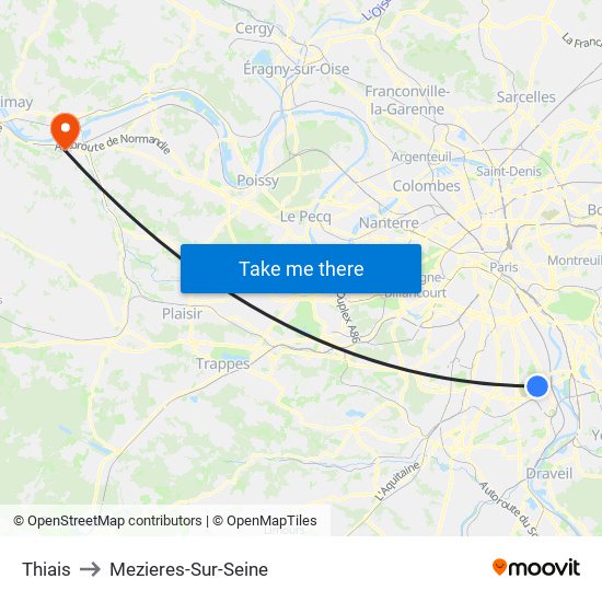 Thiais to Mezieres-Sur-Seine map
