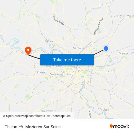 Thieux to Mezieres-Sur-Seine map