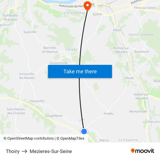 Thoiry to Mezieres-Sur-Seine map