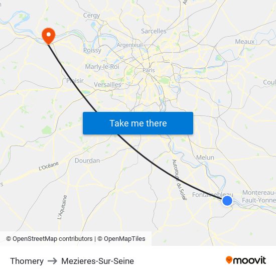 Thomery to Mezieres-Sur-Seine map