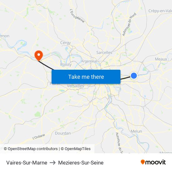 Vaires-Sur-Marne to Mezieres-Sur-Seine map