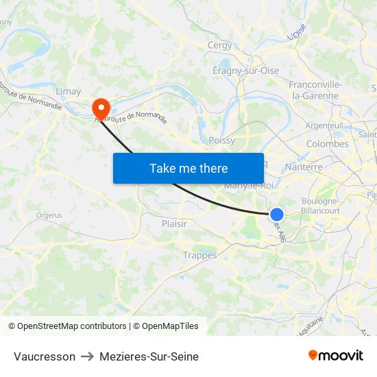 Vaucresson to Mezieres-Sur-Seine map