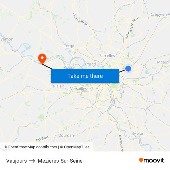 Vaujours to Mezieres-Sur-Seine map