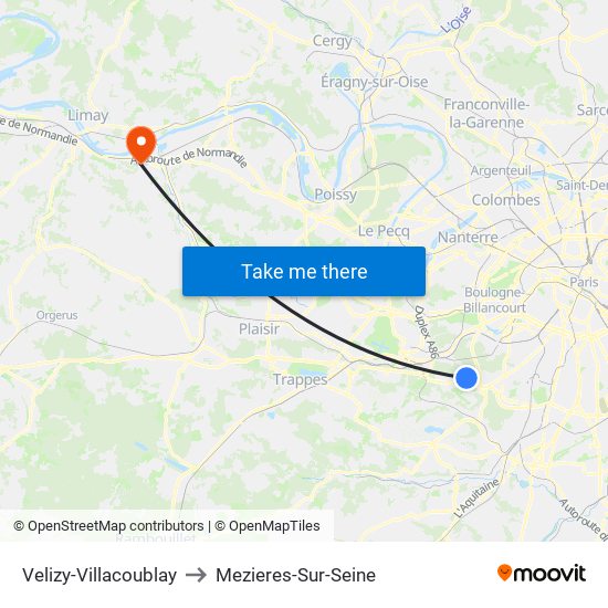 Velizy-Villacoublay to Mezieres-Sur-Seine map