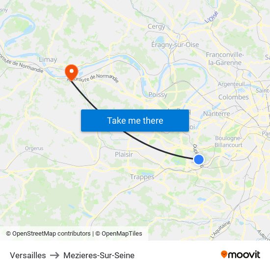 Versailles to Mezieres-Sur-Seine map