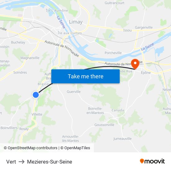 Vert to Mezieres-Sur-Seine map