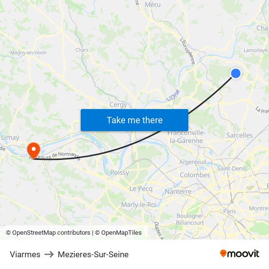 Viarmes to Mezieres-Sur-Seine map