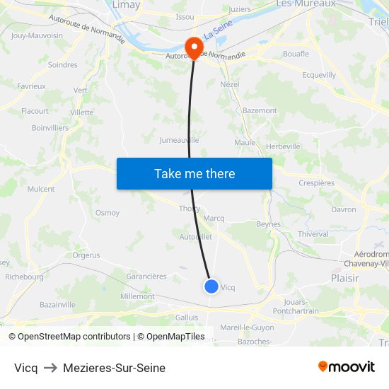 Vicq to Mezieres-Sur-Seine map