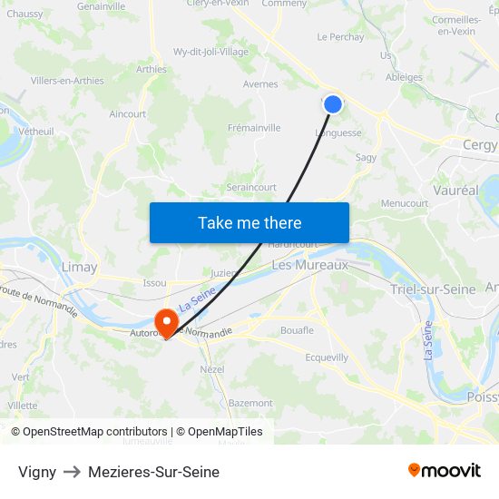 Vigny to Mezieres-Sur-Seine map