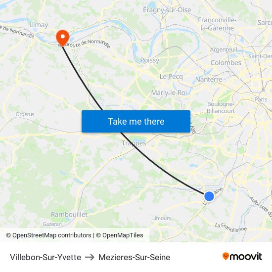 Villebon-Sur-Yvette to Mezieres-Sur-Seine map