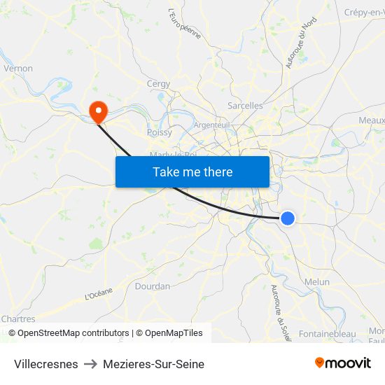 Villecresnes to Mezieres-Sur-Seine map