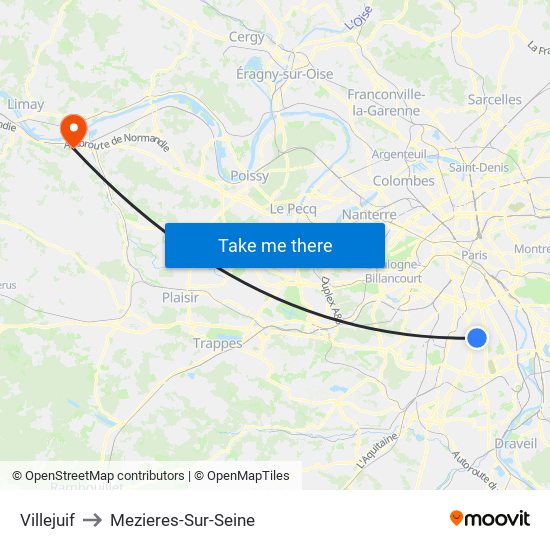 Villejuif to Mezieres-Sur-Seine map