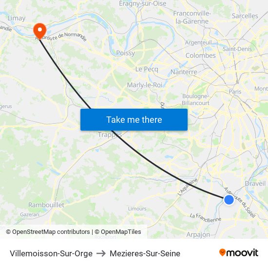 Villemoisson-Sur-Orge to Mezieres-Sur-Seine map