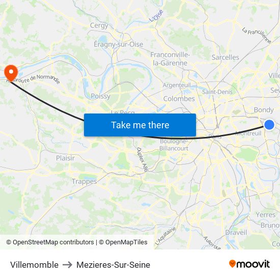 Villemomble to Mezieres-Sur-Seine map