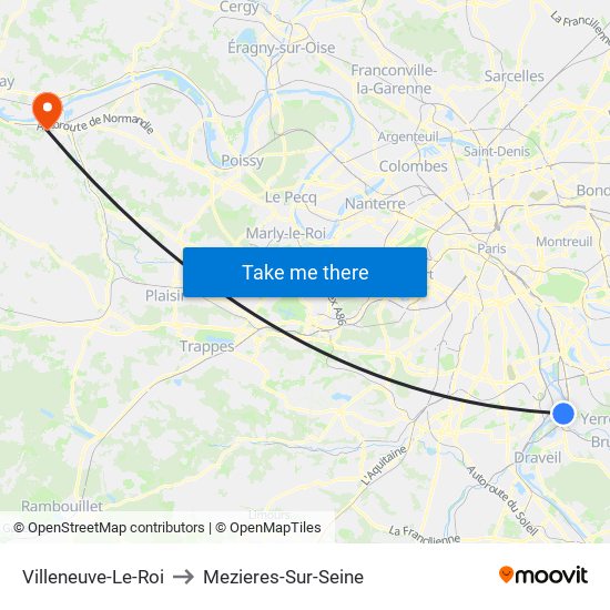 Villeneuve-Le-Roi to Mezieres-Sur-Seine map