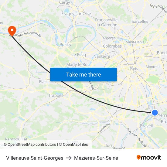 Villeneuve-Saint-Georges to Mezieres-Sur-Seine map