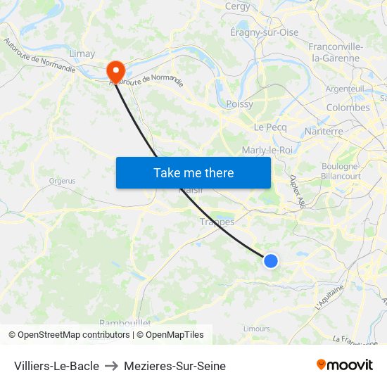 Villiers-Le-Bacle to Mezieres-Sur-Seine map