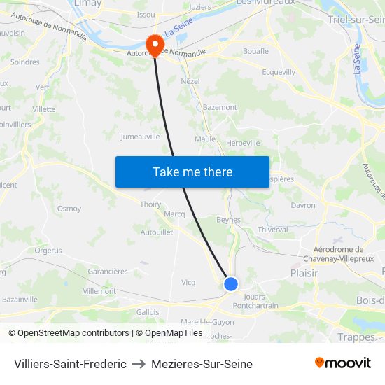 Villiers-Saint-Frederic to Mezieres-Sur-Seine map