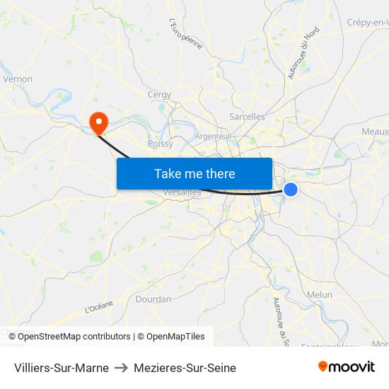 Villiers-Sur-Marne to Mezieres-Sur-Seine map