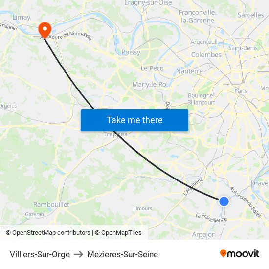Villiers-Sur-Orge to Mezieres-Sur-Seine map