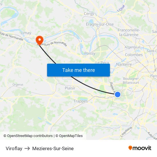 Viroflay to Mezieres-Sur-Seine map