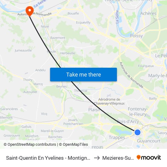 Saint-Quentin En Yvelines - Montigny-Le-Bretonneux to Mezieres-Sur-Seine map