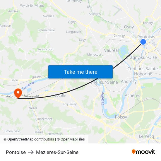 Pontoise to Mezieres-Sur-Seine map