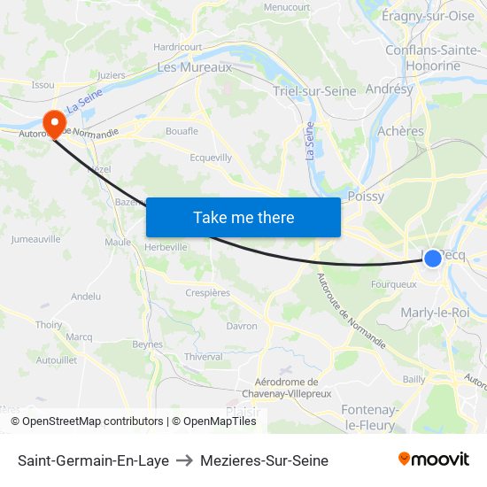 Saint-Germain-En-Laye to Mezieres-Sur-Seine map