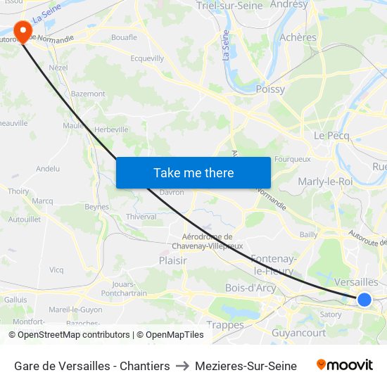 Gare de Versailles - Chantiers to Mezieres-Sur-Seine map