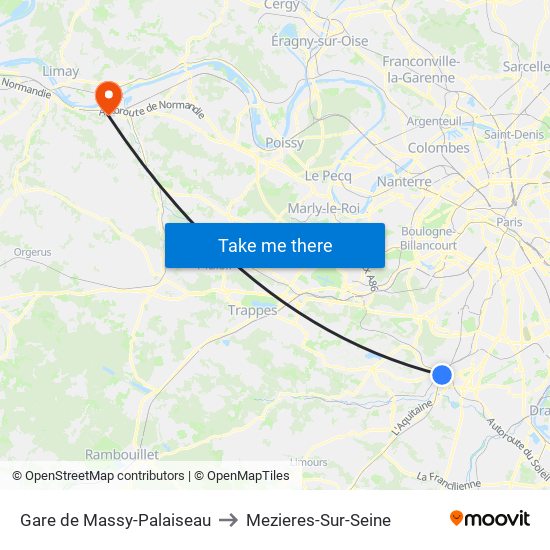 Gare de Massy-Palaiseau to Mezieres-Sur-Seine map