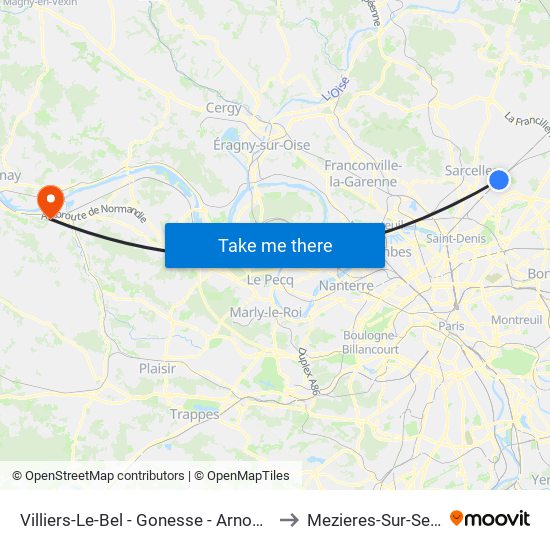 Villiers-Le-Bel - Gonesse - Arnouville to Mezieres-Sur-Seine map