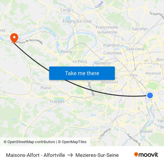 Maisons-Alfort - Alfortville to Mezieres-Sur-Seine map