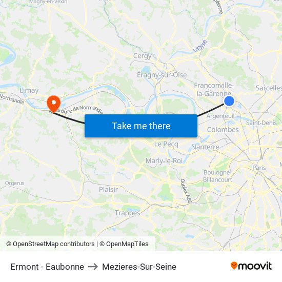 Ermont - Eaubonne to Mezieres-Sur-Seine map