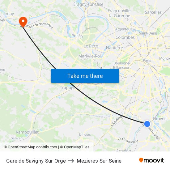 Gare de Savigny-Sur-Orge to Mezieres-Sur-Seine map