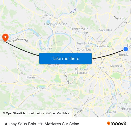 Aulnay-Sous-Bois to Mezieres-Sur-Seine map
