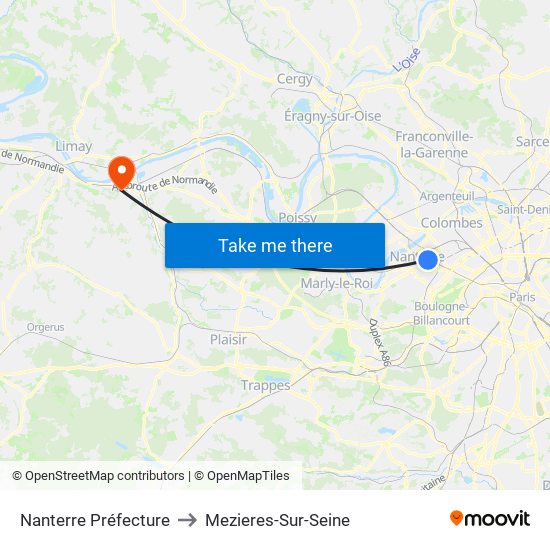 Nanterre Préfecture to Mezieres-Sur-Seine map