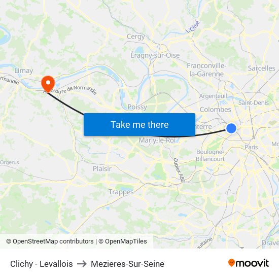 Clichy - Levallois to Mezieres-Sur-Seine map