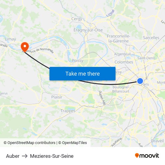 Auber to Mezieres-Sur-Seine map