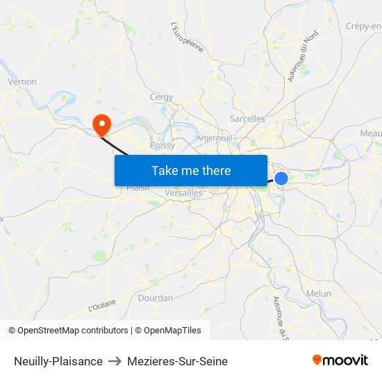 Neuilly-Plaisance to Mezieres-Sur-Seine map