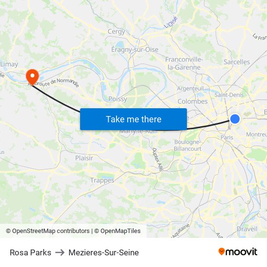 Rosa Parks to Mezieres-Sur-Seine map