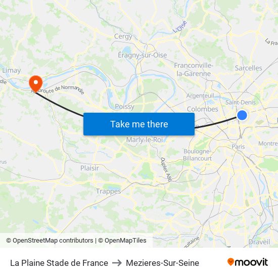 La Plaine Stade de France to Mezieres-Sur-Seine map