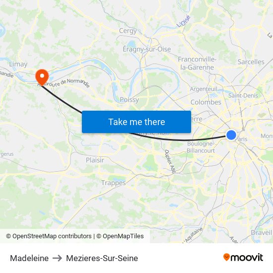 Madeleine to Mezieres-Sur-Seine map