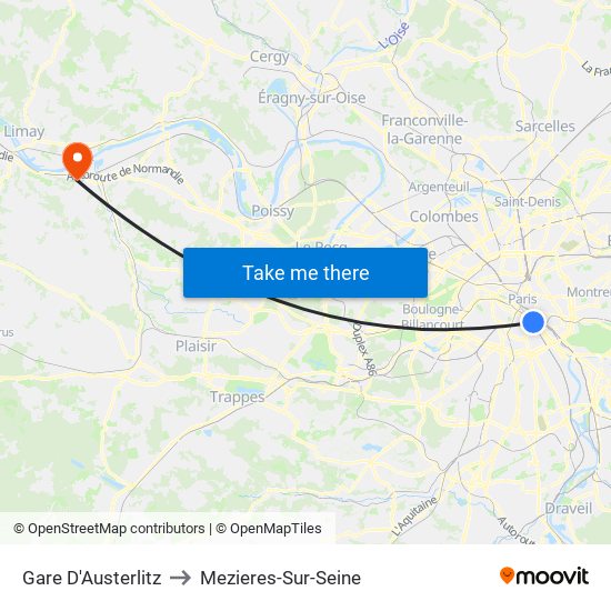 Gare D'Austerlitz to Mezieres-Sur-Seine map