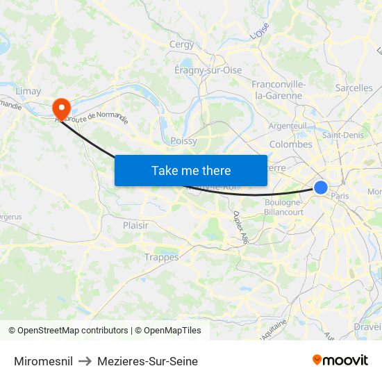 Miromesnil to Mezieres-Sur-Seine map