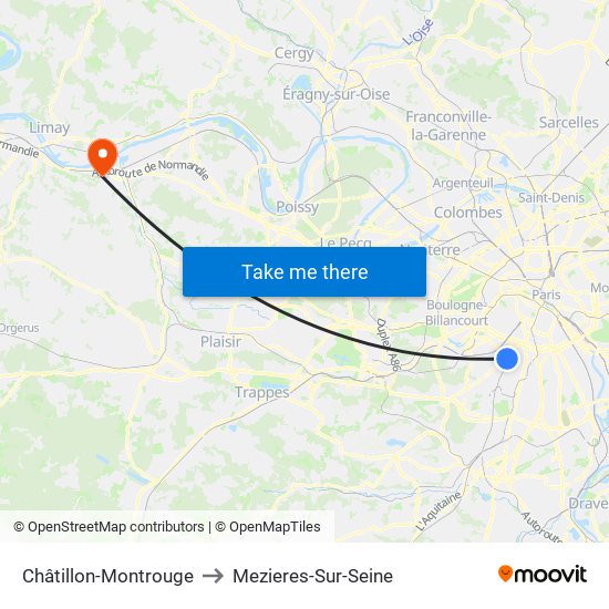 Châtillon-Montrouge to Mezieres-Sur-Seine map