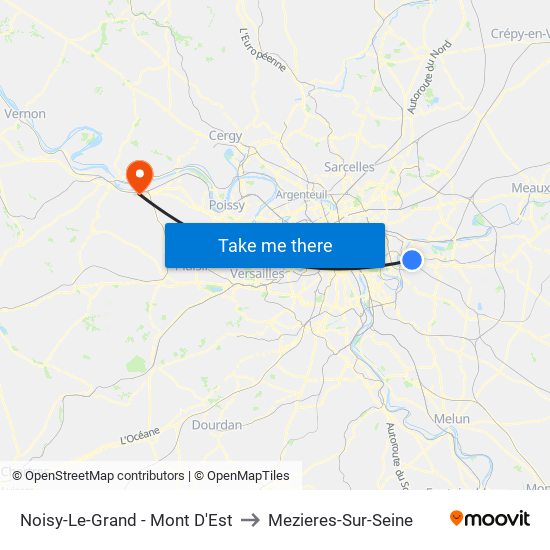 Noisy-Le-Grand - Mont D'Est to Mezieres-Sur-Seine map