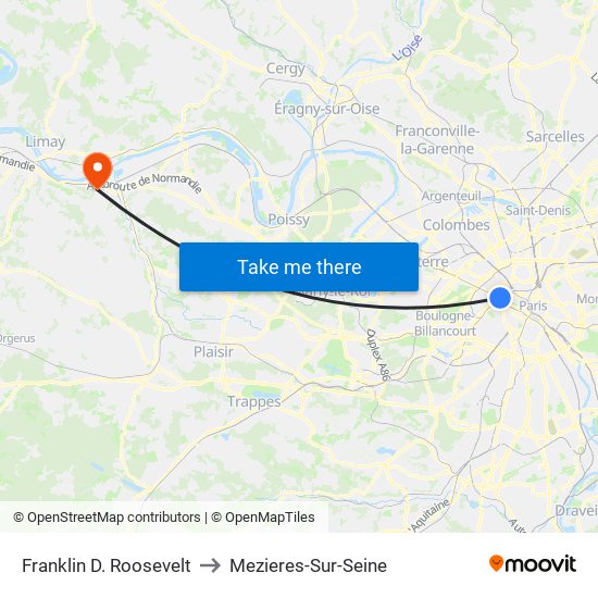 Franklin D. Roosevelt to Mezieres-Sur-Seine map